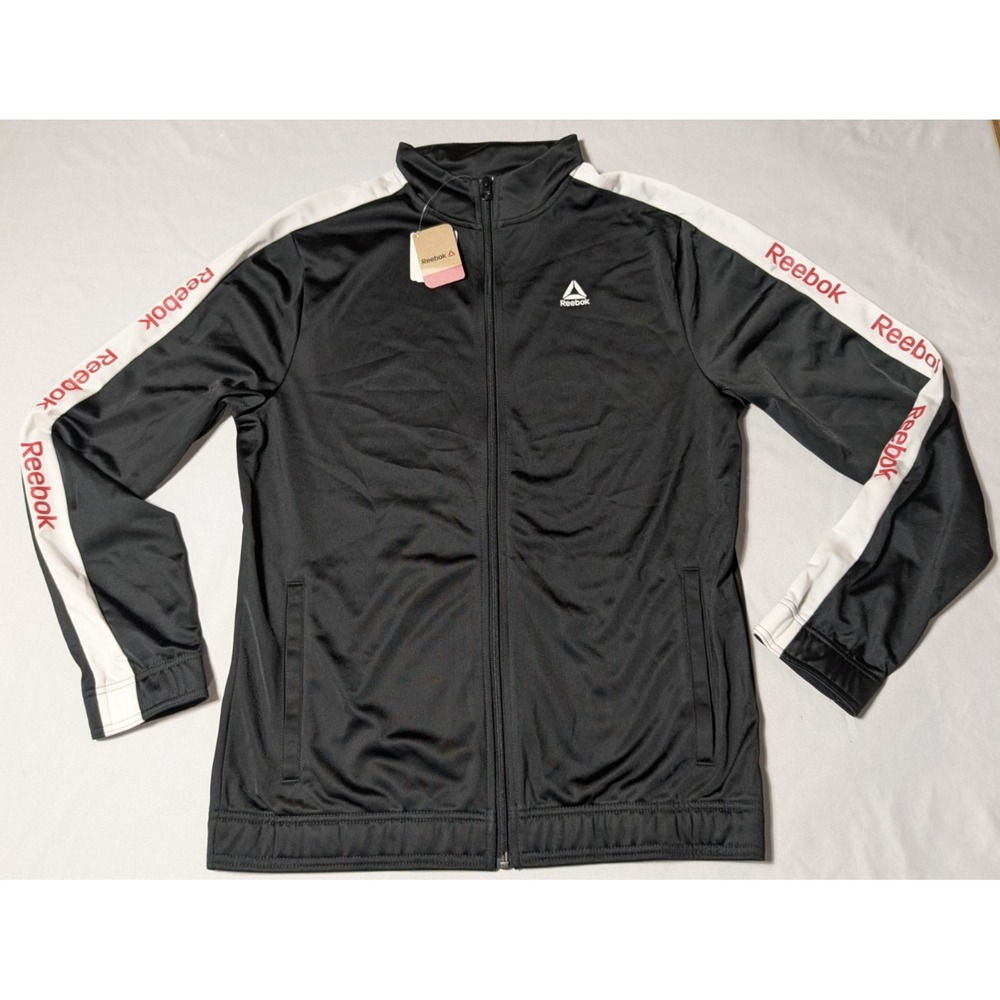 REEBOK TRAINING ESSENTIALS Men‎ Medium Black Zip Linear Logo Track Jacket NEW